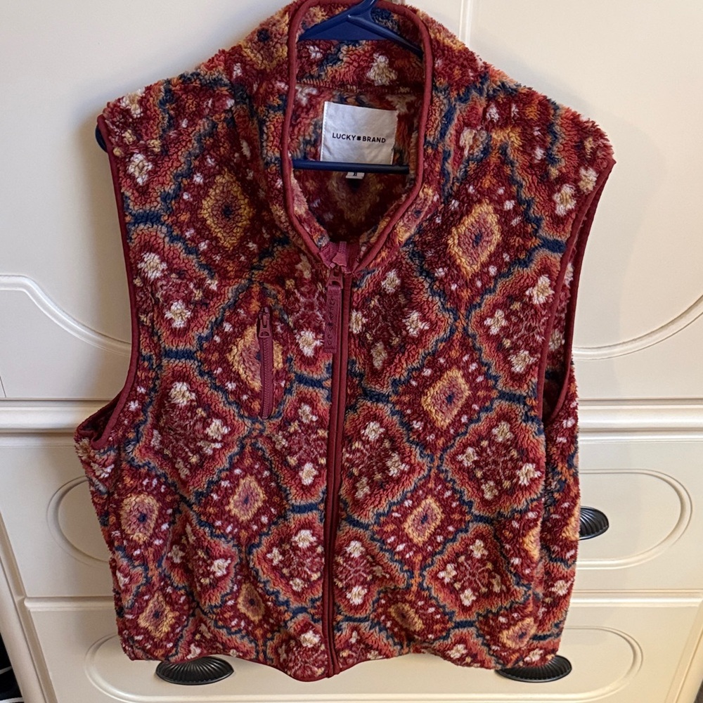 Lucky Brand Red and Orange Patterned Vest